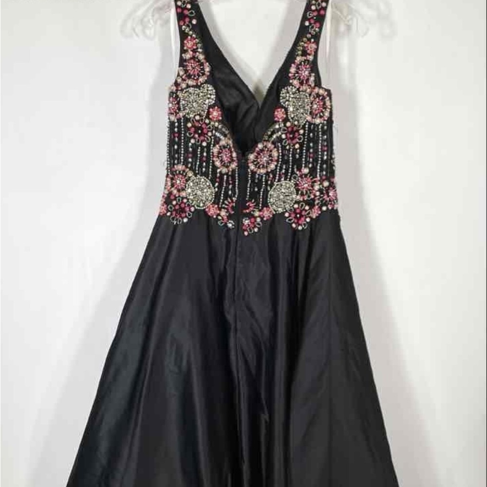 Elegant Black Beaded n Embellished Formal Prom Party Gown w/Wrap